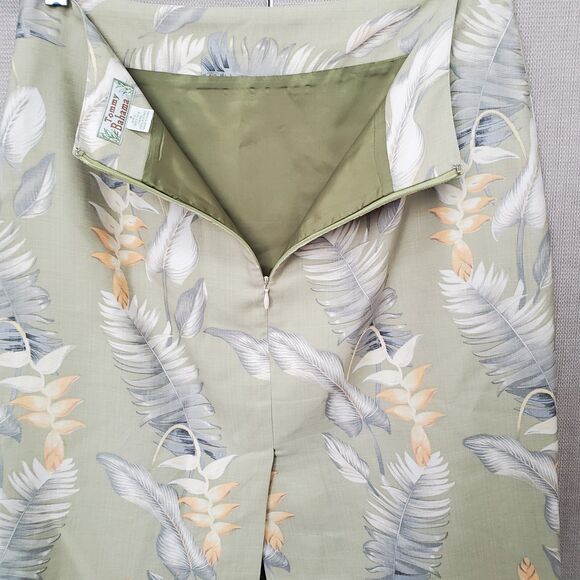 Tommy Bahama Green Tropical Leaf/Feather Print Silk Straight Skirt Size 8 - Picture 3 of 6